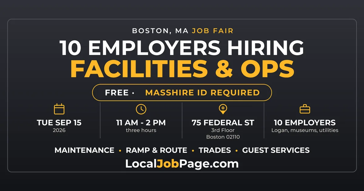 Boston Facilities and Operations Job Fair September 15: Ten Employers Hiring Downtown