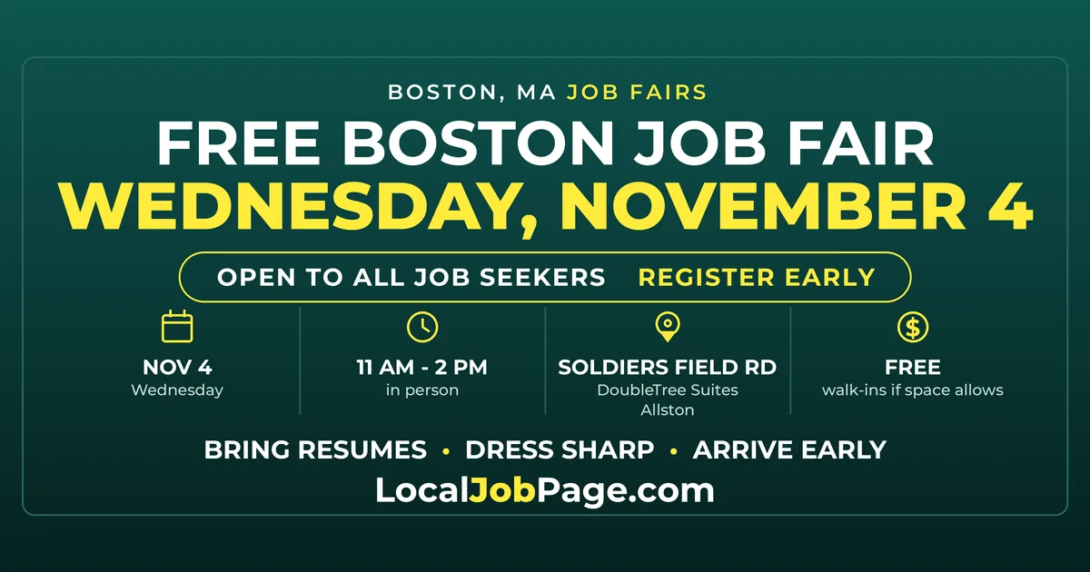 Boston Job Fair November 4: Free Hiring Event on Soldiers Field Road