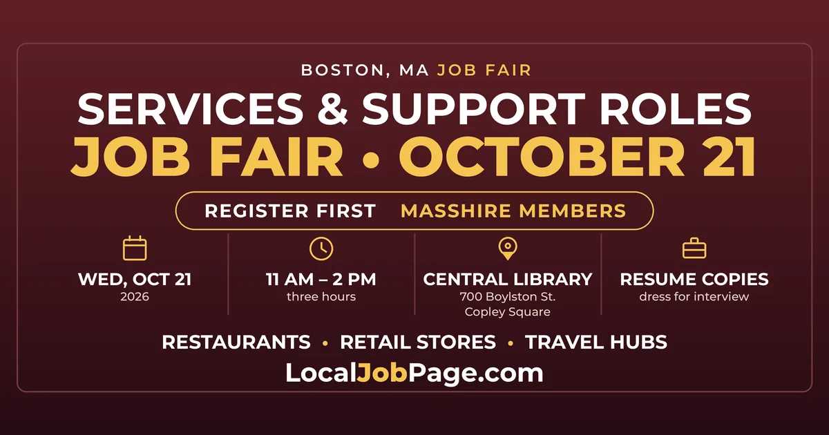 Boston Services Job Fair October 21: Restaurant, Retail and Travel Jobs in Copley Square