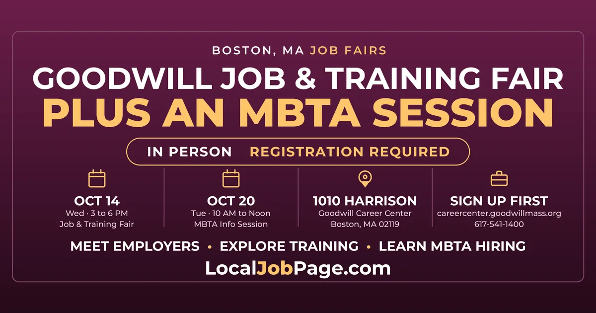 Goodwill Boston Job and Training Fair October 14, Plus an MBTA Info Session October 20